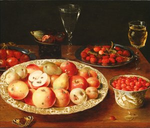 Natura morta con frutta in ciotole di porcellana Wan-Li